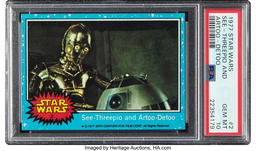 1977 Topps Star Wars #2 — See-Threepio and Artoo-Detoo, front of card